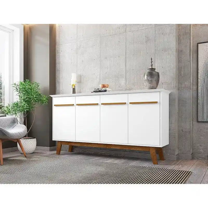 Credenza Yonkers 62.99 con gambe in legno massello e 2 ante in bianco sporco e cannella