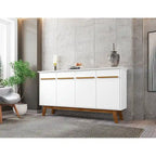 Credenza Yonkers 62.99 con gambe in legno massello e 2 ante in bianco sporco e cannella