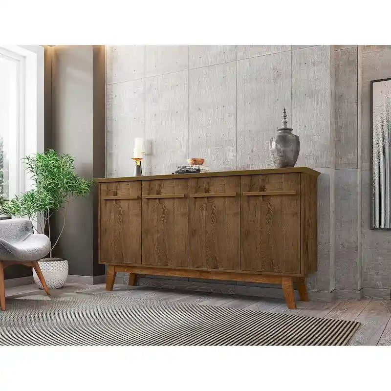 Buffet Yonkers 62.99 avec pieds en bois massif et 2 armoires en blanc cassé et cannelle