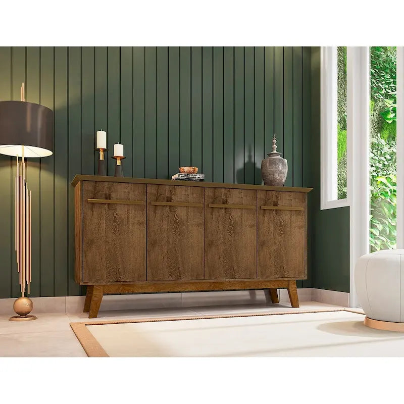Credenza Yonkers 62.99 con gambe in legno massello e 2 ante in bianco sporco e cannella
