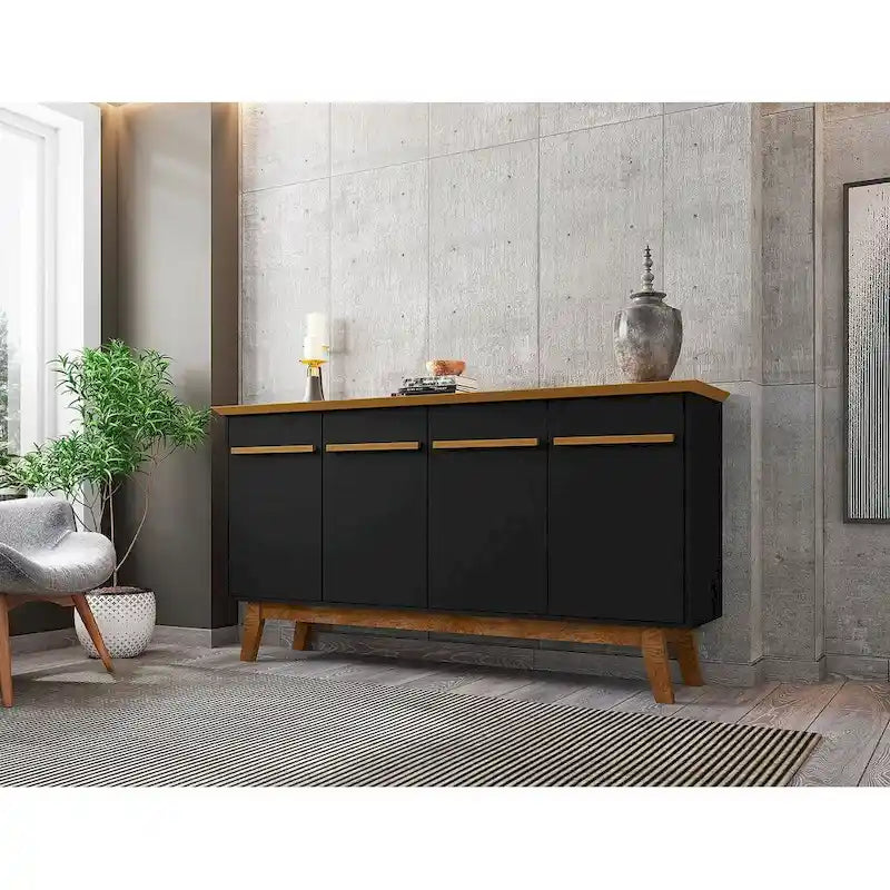 Credenza Yonkers 62.99 con gambe in legno massello e 2 ante in bianco sporco e cannella