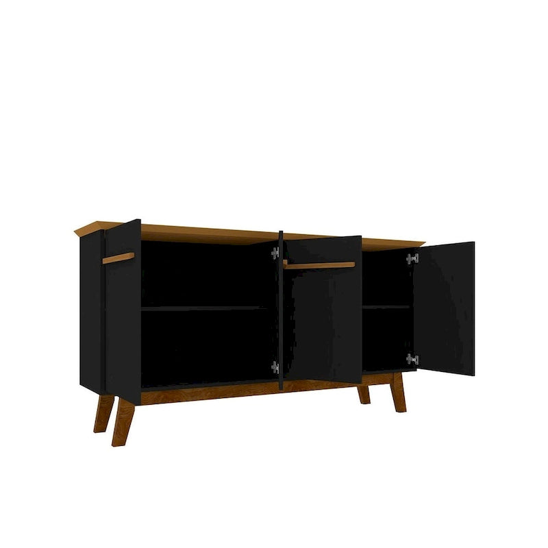 Credenza Yonkers 62.99 con gambe in legno massello e 2 ante in bianco sporco e cannella