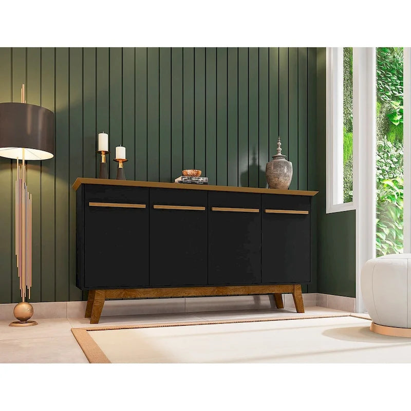 Credenza Yonkers 62.99 con gambe in legno massello e 2 ante in bianco sporco e cannella