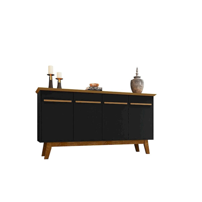 Credenza Yonkers 62.99 con gambe in legno massello e 2 ante in bianco sporco e cannella