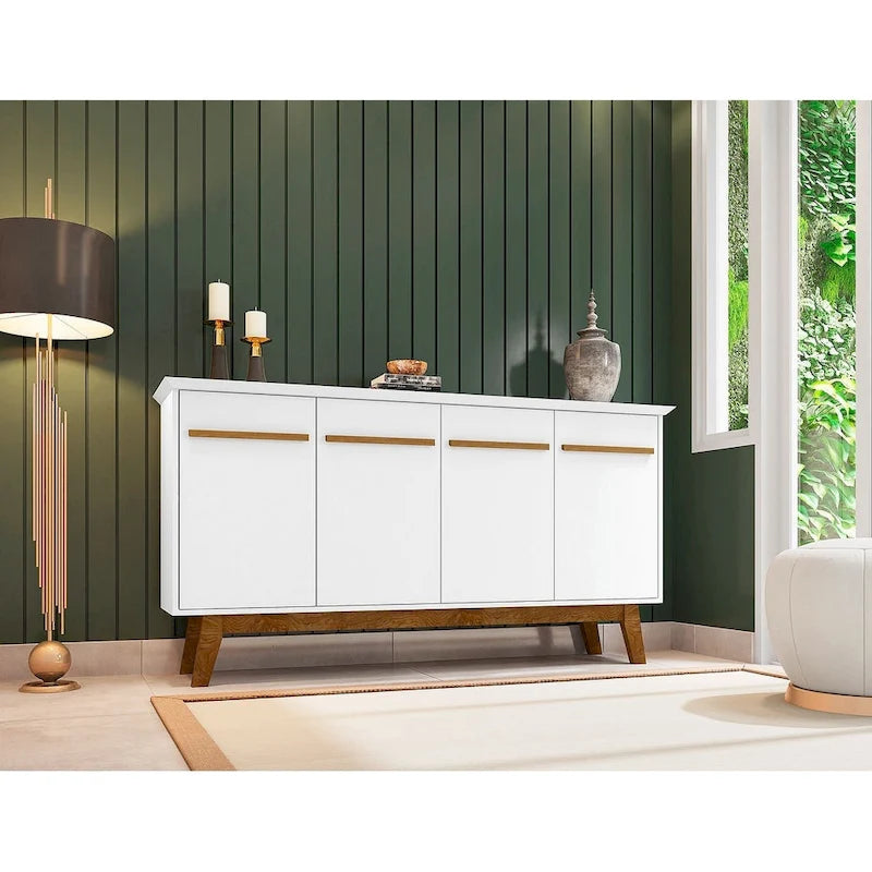 Credenza Yonkers 62.99 con gambe in legno massello e 2 ante in bianco sporco e cannella