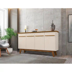 Credenza Yonkers 62.99 con gambe in legno massello e 2 ante in bianco sporco e cannella