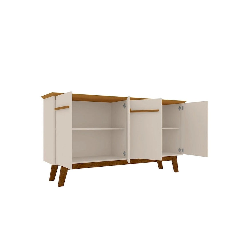 Credenza Yonkers 62.99 con gambe in legno massello e 2 ante in bianco sporco e cannella