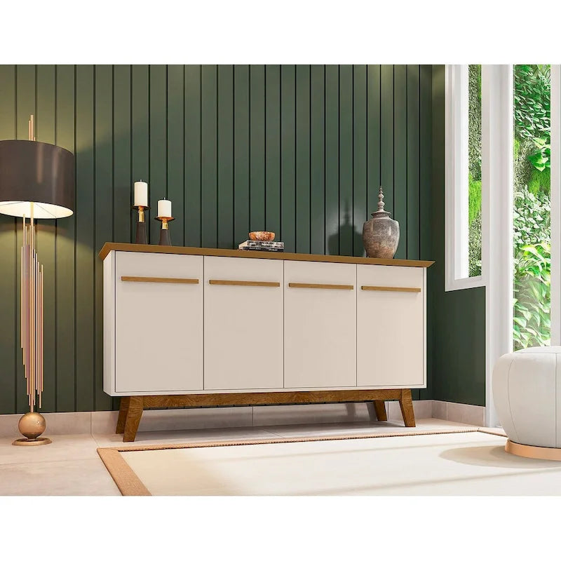 Credenza Yonkers 62.99 con gambe in legno massello e 2 ante in bianco sporco e cannella