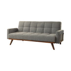 Divano letto futon Vaughn imbottito in lino grigio con bottoni, design moderno di metà secolo