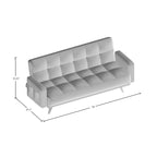 Divano letto futon Vaughn imbottito in lino grigio con bottoni, design moderno di metà secolo