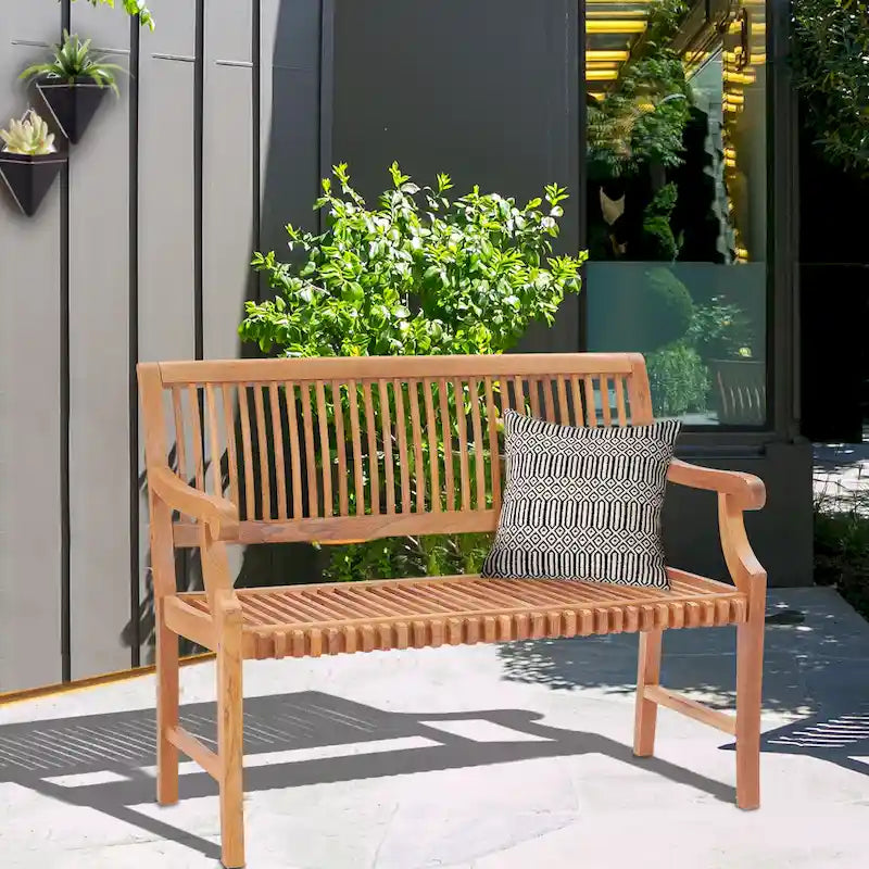 Panchina Chic Teak Castle da esterni in legno di teak per patio e giardino, con braccioli, 120 cm