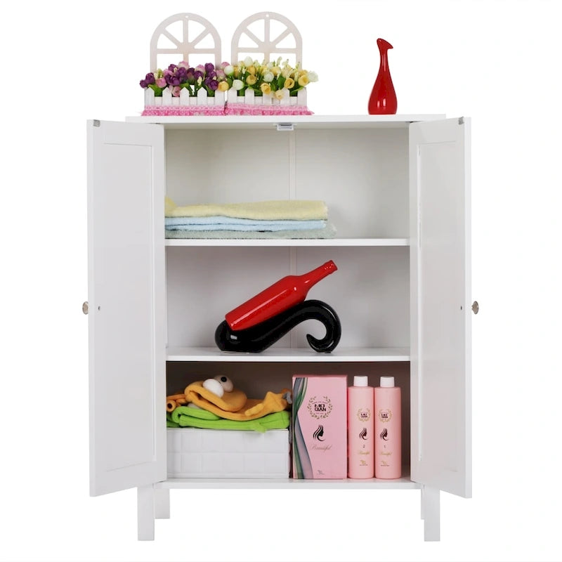 Mobile Bagno Autoportante Regolabile con Doppia Anta Bianca - 60 x 30 x 80 cm