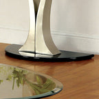 Tavolino da divano a piedistallo semicircolare in metallo argento moderno Wuct da 46 pollici con piano in vetro di Furniture of America