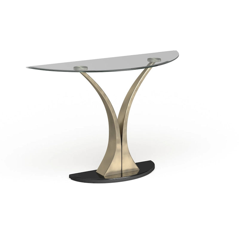 Tavolino da divano a piedistallo semicircolare in metallo argento moderno Wuct da 46 pollici con piano in vetro di Furniture of America