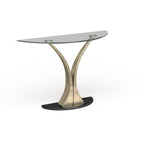 Tavolino da divano a piedistallo semicircolare in metallo argento moderno Wuct da 46 pollici con piano in vetro di Furniture of America