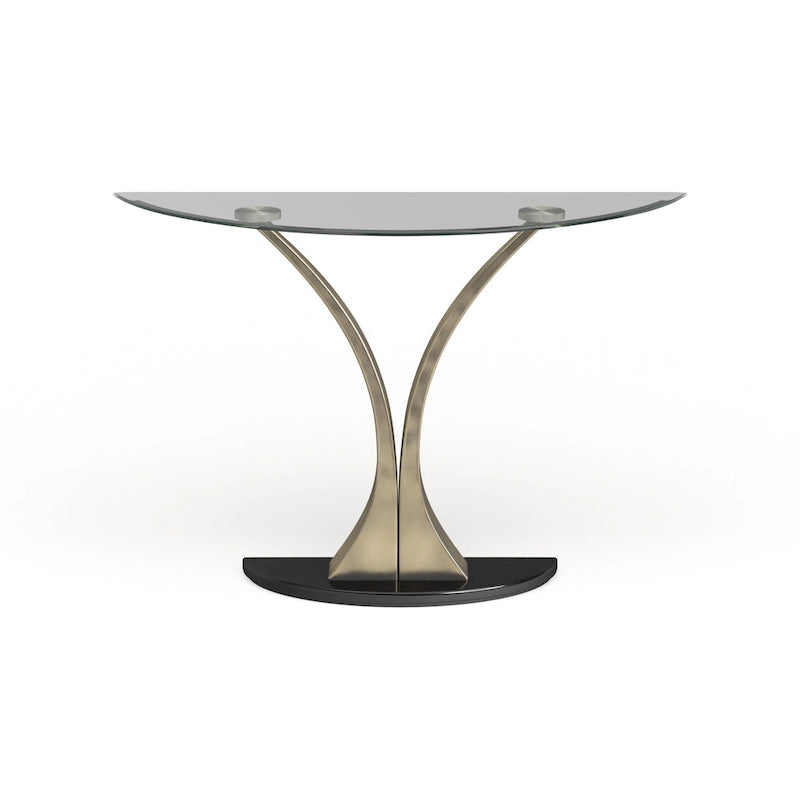 Tavolino da divano a piedistallo semicircolare in metallo argento moderno Wuct da 46 pollici con piano in vetro di Furniture of America