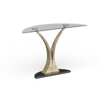 Tavolino da divano a piedistallo semicircolare in metallo argento moderno Wuct da 46 pollici con piano in vetro di Furniture of America
