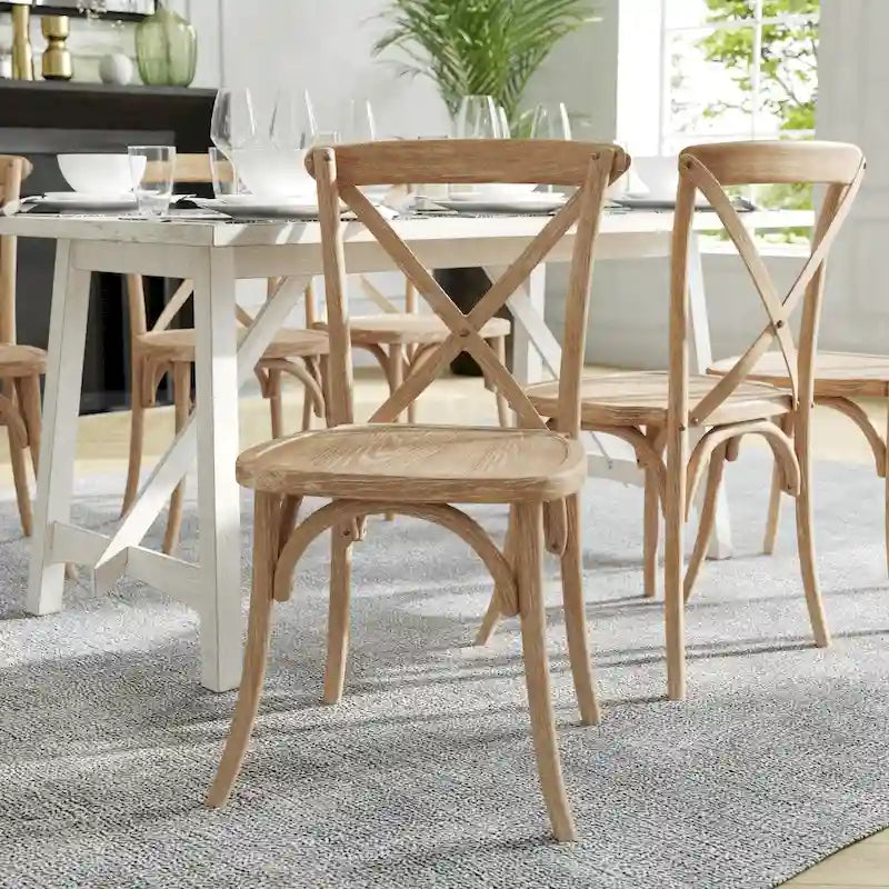 Sedie impilabili moderne in legno massello con schienale a croce per sala da pranzo (set da 2)