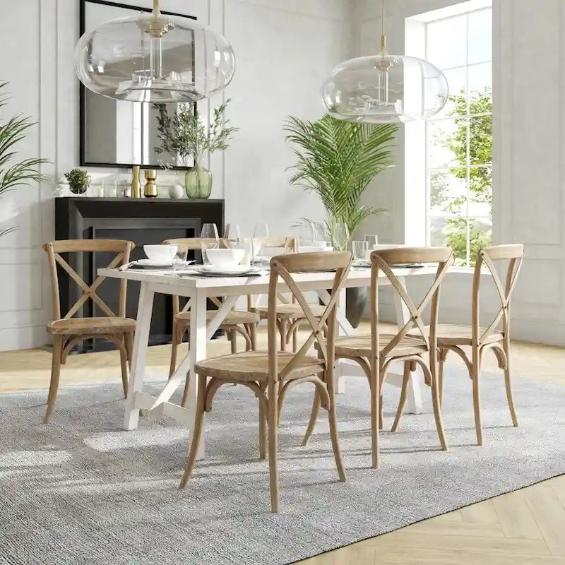 Sedie impilabili moderne in legno massello con schienale a croce per sala da pranzo (set da 2)