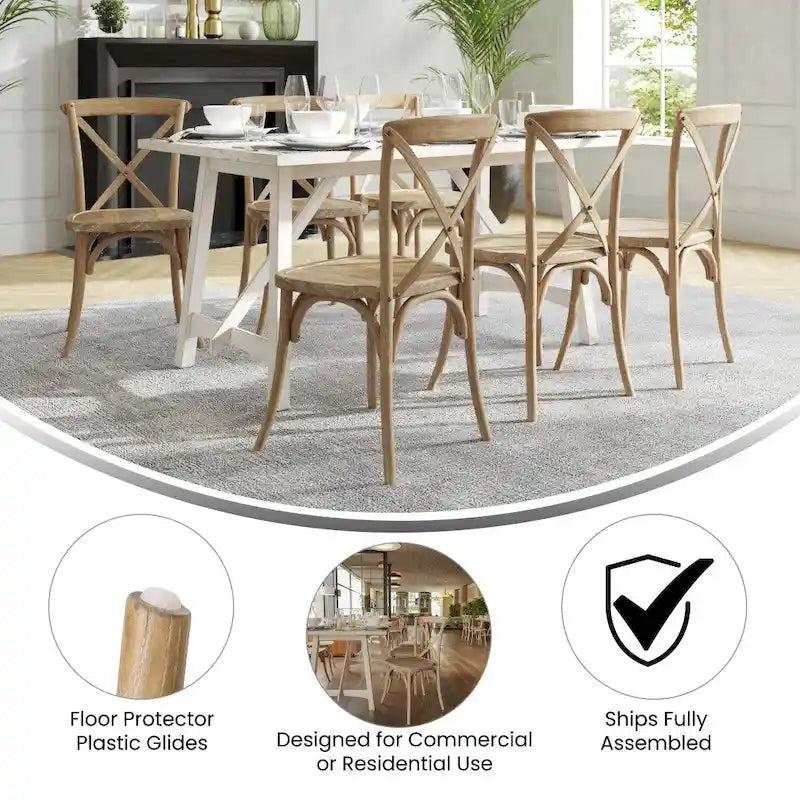 Sedie impilabili moderne in legno massello con schienale a croce per sala da pranzo (set da 2)
