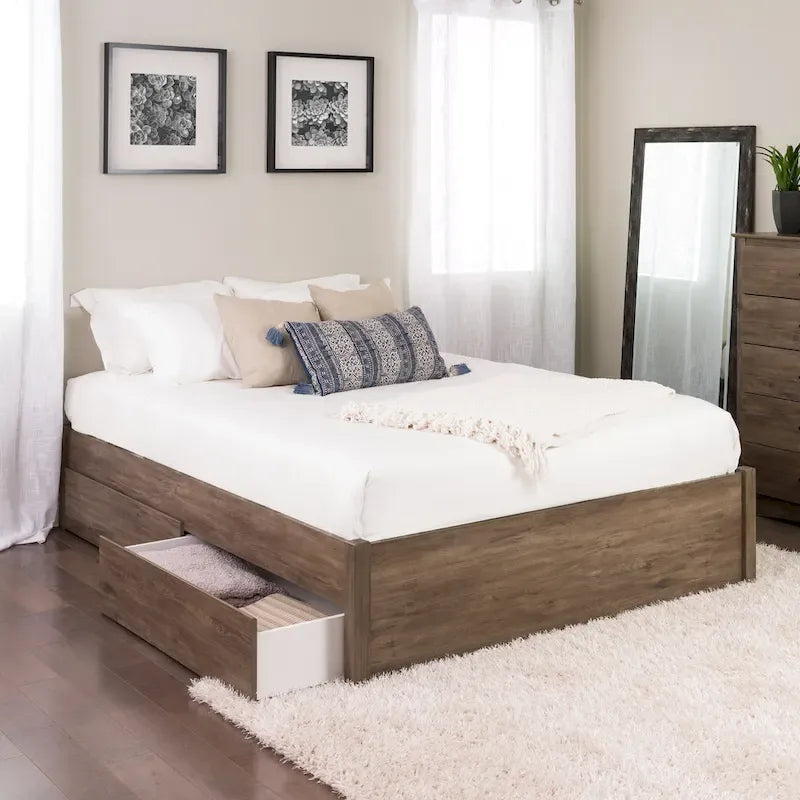 Letto con piattaforma a 4 colonne Prepac Queen Select con cassetti opzionali