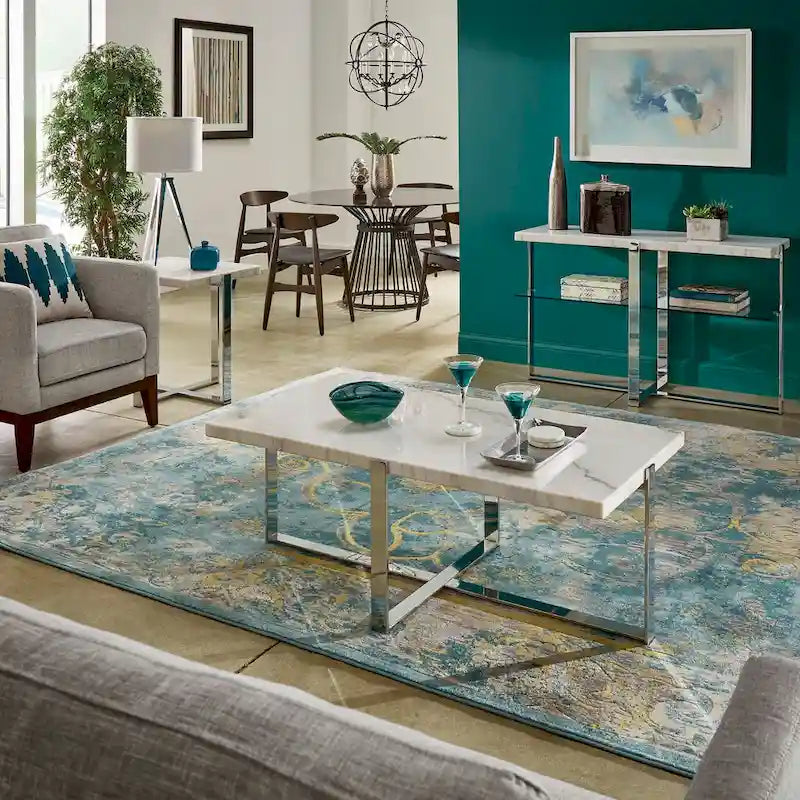 Azel Marble-top Chrome Framed Coffee Table or Table Set by iNSPIRE Q Modern