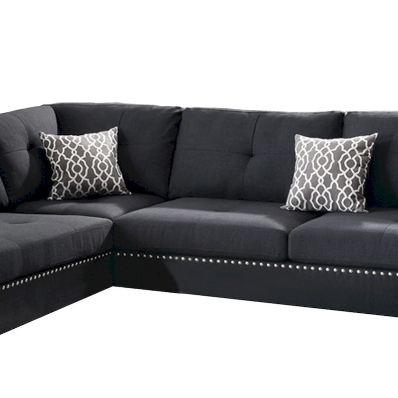 Set Sezionale Polyfiber da 3 Pezzi con Pouf, Nero