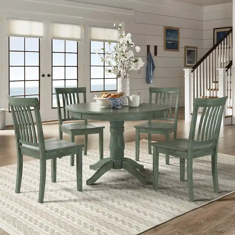 Set da pranzo da 5 pezzi Wilmington II con base a piedistallo rotonda verde salvia anticato di iNSPIRE Q Classic