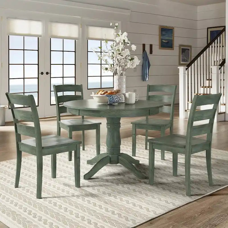 Set da pranzo da 5 pezzi Wilmington II con base a piedistallo rotonda verde salvia anticato di iNSPIRE Q Classic