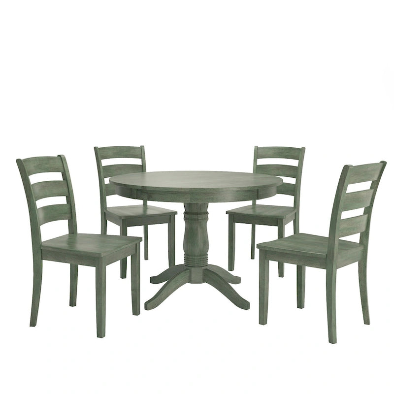 Set da pranzo da 5 pezzi Wilmington II con base a piedistallo rotonda verde salvia anticato di iNSPIRE Q Classic