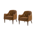 Melisa Classic Poltrona a barilotto in vera pelle con gambe in legno e schienale trapuntato, set da 2 di HULALA HOME