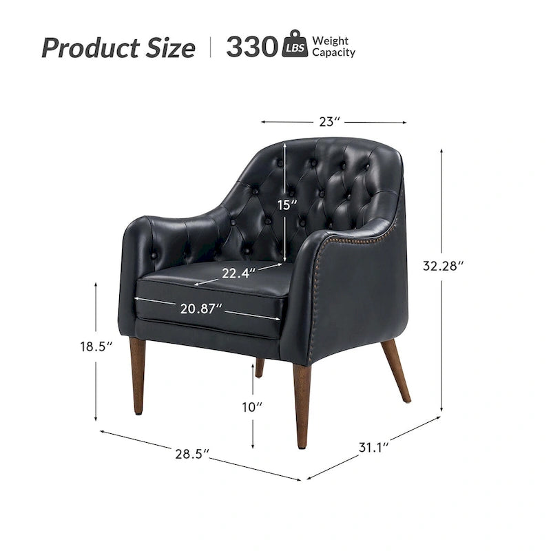Melisa Classic Poltrona a barilotto in vera pelle con gambe in legno e schienale trapuntato, set da 2 di HULALA HOME