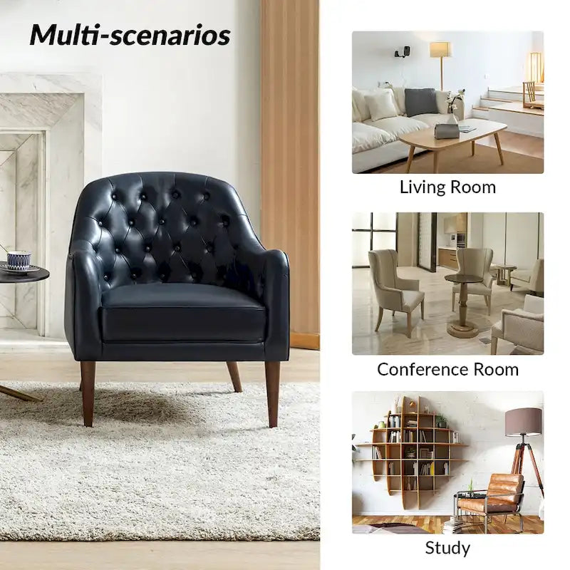Melisa Classic Poltrona a barilotto in vera pelle con gambe in legno e schienale trapuntato, set da 2 di HULALA HOME