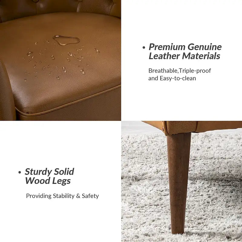 Melisa Classic Poltrona a barilotto in vera pelle con gambe in legno e schienale trapuntato, set da 2 di HULALA HOME