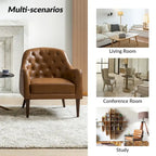 Melisa Classic Poltrona a barilotto in vera pelle con gambe in legno e schienale trapuntato, set da 2 di HULALA HOME