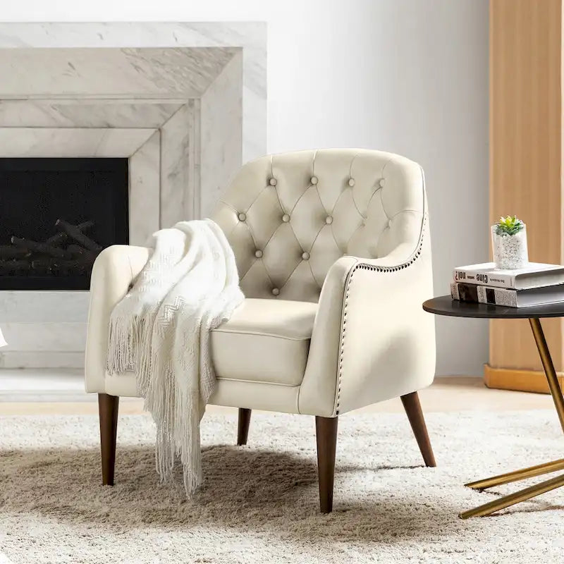 Melisa Classic Poltrona a barilotto in vera pelle con gambe in legno e schienale trapuntato, set da 2 di HULALA HOME