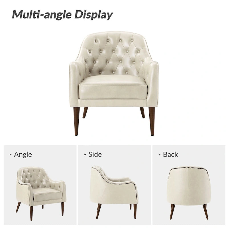 Melisa Classic Poltrona a barilotto in vera pelle con gambe in legno e schienale trapuntato, set da 2 di HULALA HOME