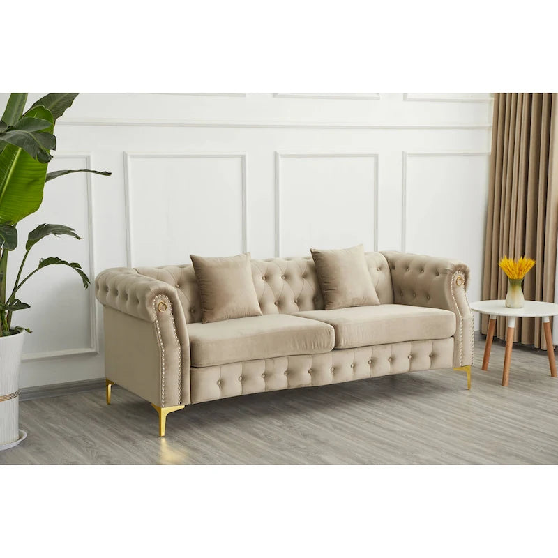 Divano Chesterfield in velluto trapuntato 35P x 85L x 30,3A