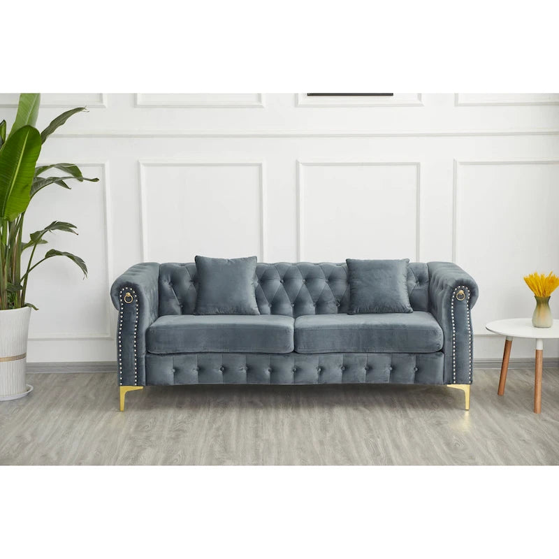 Divano Chesterfield in velluto trapuntato 35P x 85L x 30,3A