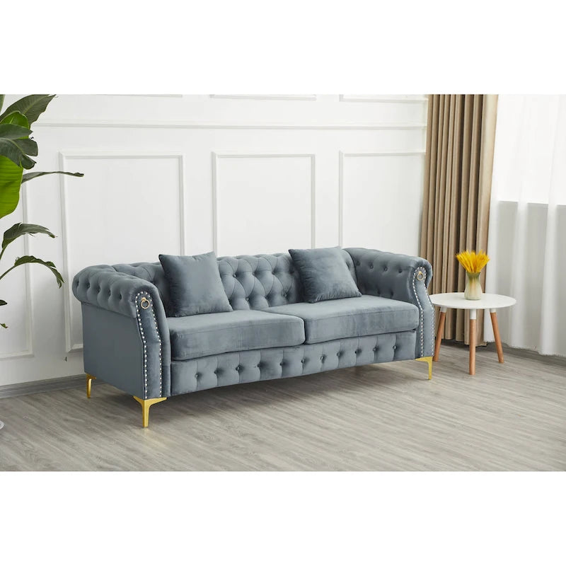 Divano Chesterfield in velluto trapuntato 35P x 85L x 30,3A