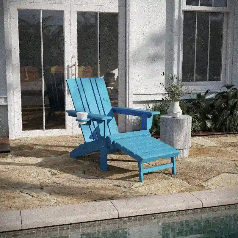 All-Weather Adirondack Chair with Pullout Ottoman & Cupholder