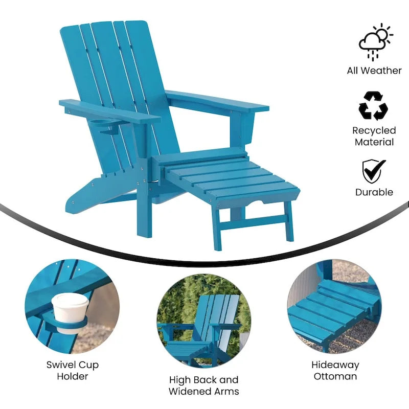 Sedia Adirondack per tutte le stagioni con poggiapiedi estraibile e portabicchieri