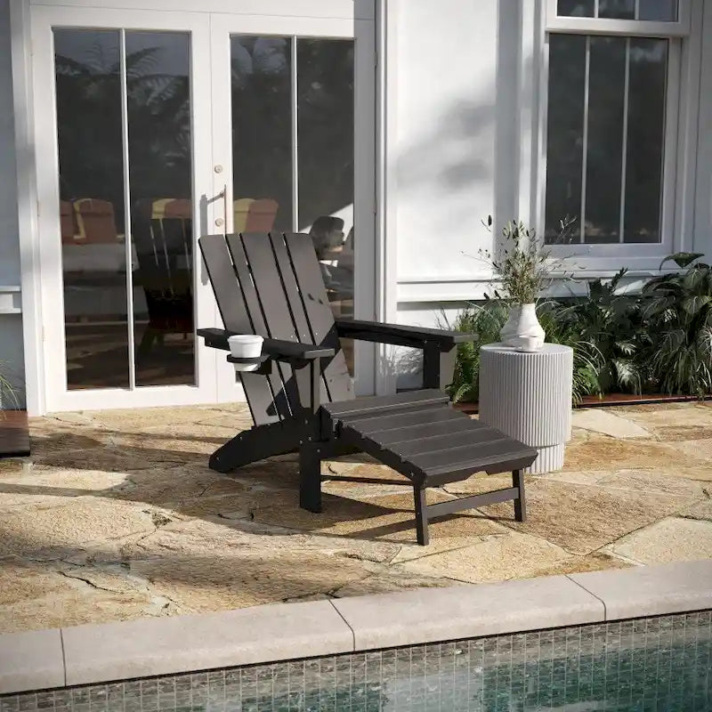 Sedia Adirondack per tutte le stagioni con poggiapiedi estraibile e portabicchieri