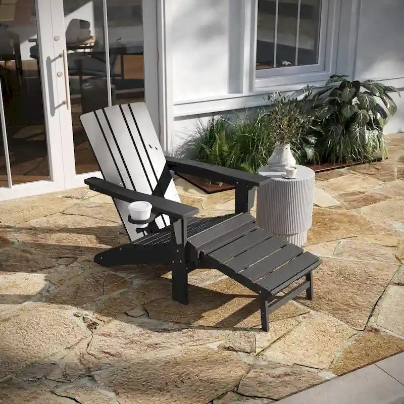 Sedia Adirondack per tutte le stagioni con poggiapiedi estraibile e portabicchieri