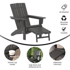 Sedia Adirondack per tutte le stagioni con poggiapiedi estraibile e portabicchieri