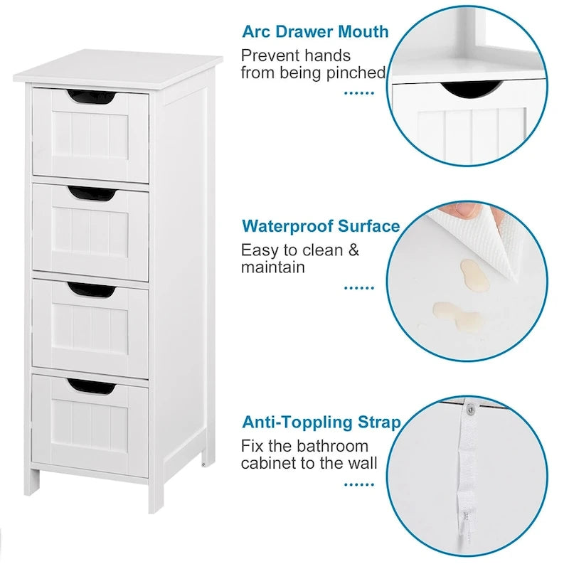 Mobiletto sottile da bagno a 4 cassetti