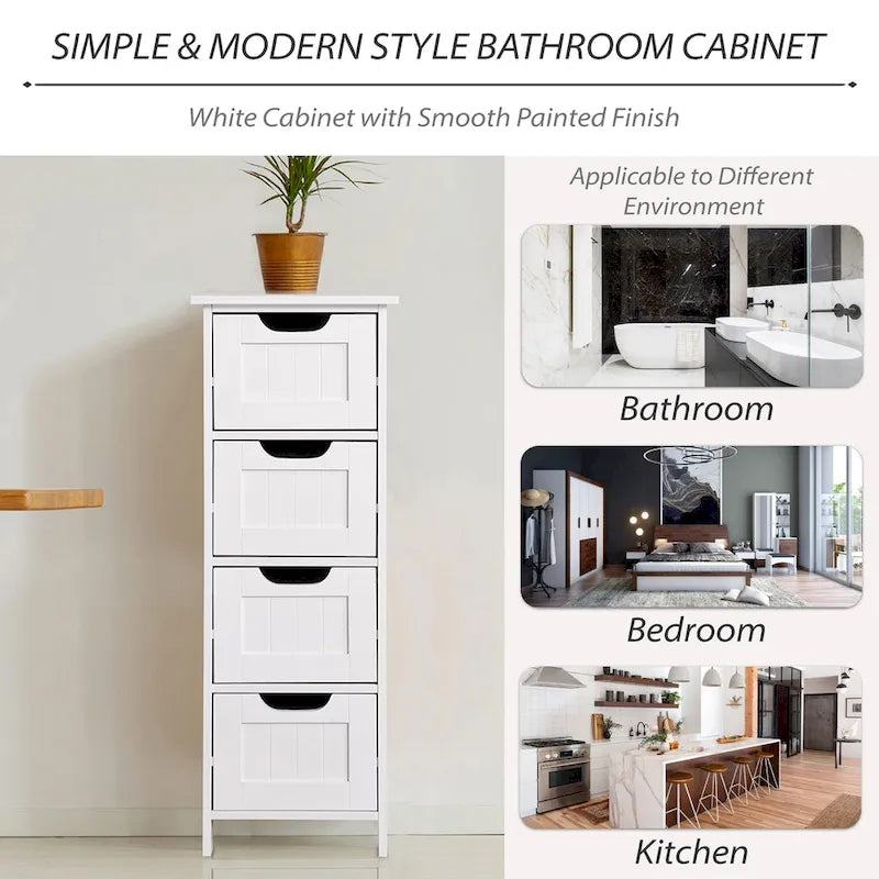 Mobiletto sottile da bagno a 4 cassetti