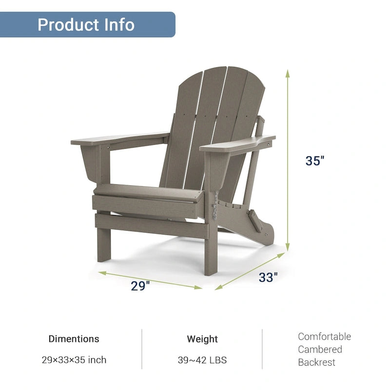 Sedia Adirondack Pieghevole, Sedie da Esterno per Patio in Resina HDPE Resistente a Tutte le Condizioni Atmosferiche per Barbecue e Spiaggia