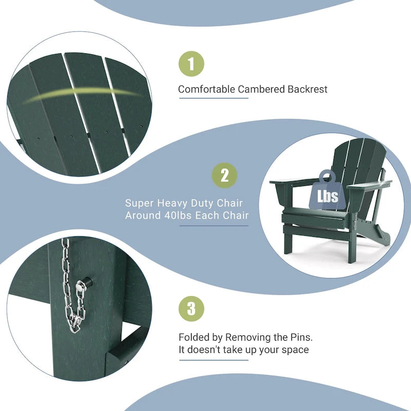 Sedia Adirondack Pieghevole, Sedie da Esterno per Patio in Resina HDPE Resistente a Tutte le Condizioni Atmosferiche per Barbecue e Spiaggia