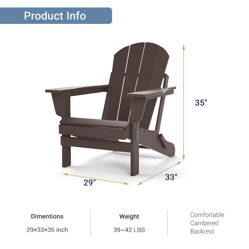 Sedia Adirondack Pieghevole, Sedie da Esterno per Patio in Resina HDPE Resistente a Tutte le Condizioni Atmosferiche per Barbecue e Spiaggia